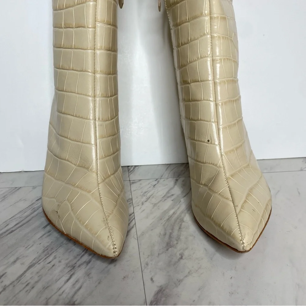 Schutz Maryana Eggshell Crocodile Over The Knee Boot 8 1/2 B
